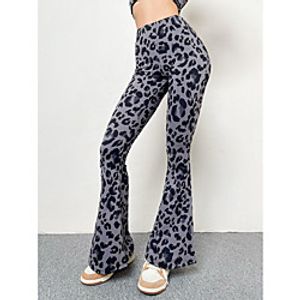 Women's Fashion Flare Chinos Wide Leg Elastic Waist Print Full Length Pants Daily Weekend Micro-elastic Leopard Tummy Control Butt Lift High Waist Gray S M L Lightinthebox