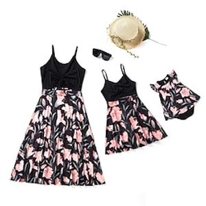 Mommy and Me Dresses Floral Outdoor Backless Black Sleeveless Mini Vacation Family Matching Outfits Lightinthebox