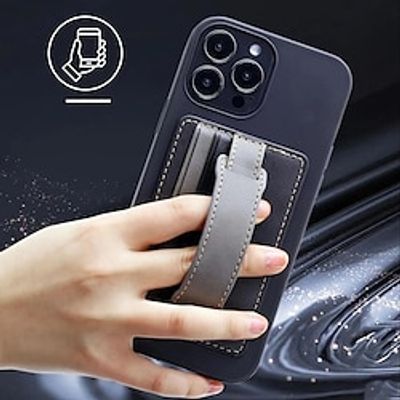 PU Faux Leather Desktop Mobile Phone Holder For Lazy Person Card Holder With Wrist Strap Holder On The Back Faux Leather Mobile Phone Holder With Wrist Strap Card miniinthebox