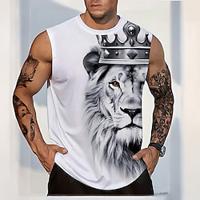 Graphic Animal Lion Vacation Tropical Designer Men's 3D Print Vest Top Sleeveless T Shirt for Men Party Daily Gym T shirt White Sleeveless Crew Neck Shirt Spring Summer Clothing Apparel S M L XL Lightinthebox