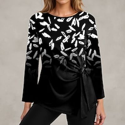 Women's T shirt Tee Graphic Casual Black Blue Purple Print Long Sleeve Fashion Round Neck Regular Fit Spring   Fall Lightinthebox