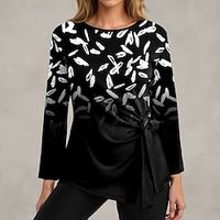 Women's T shirt Tee Graphic Casual Black Blue Purple Print Long Sleeve Fashion Round Neck Regular Fit Spring   Fall Lightinthebox - thumbnail