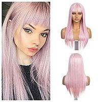 long pink white wig with bangs for women straight natural wigs heat resistant fiber synthetic fashion pink mixed white wigs for daily party cosplay holiady and singer concert.(22inch) Lightinthebox - thumbnail