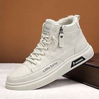Men's Sneakers Skate Shoes High Top Sneakers Fleece lined Walking Casual Athletic PU Warm Slip Resistant Zipper Elastic Band Black Beige Winter Lightinthebox - thumbnail