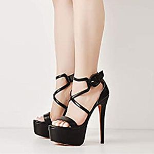 Women's Sandals High Heel Open Toe Party Daily PU Buckle Lace-up Solid Colored Black Lightinthebox