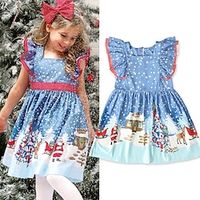 Kids Girls' Christmas Dress Santa Claus Above Knee Dress Christmas Gifts Cotton Short Sleeve Fashion Dress 3-7 Years Spring blue CC01663 Lightinthebox - thumbnail