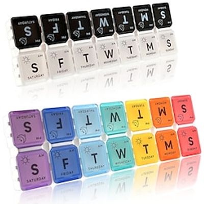 Portable 14-Grid Pill Box with Double Rows and Seven Days of Separation - Large Capacity Medicine Organizer with Open Cover for Morning and Afternoon Dosing Lightinthebox