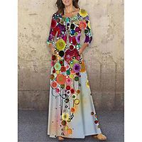Women's Shift Dress Maxi long Dress Red 34 Length Sleeve Print Geometric Print Spring Summer Round Neck Casual Holiday 2021 S M L XL XXL 3XL Lightinthebox - thumbnail