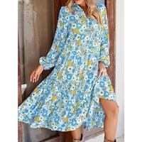 Women's Casual Dress Swing Dress Floral Print Split Neck Midi Dress Stylish Daily Date Long Sleeve Summer Lightinthebox