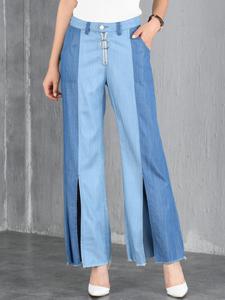 Stitching Color Slit Wide Legs Jeans