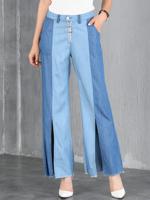 Stitching Color Slit Wide Legs Jeans - thumbnail