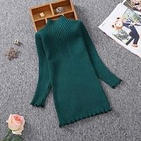 Girls Knitted Dress Children Clothes Slim Princess Girls Sweater Dress 2-13Y Girls Pullover Sweater Knitted Cotton Lightinthebox - thumbnail