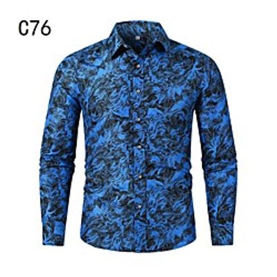 Men's Shirt Other Prints Leaves Long Sleeve Casual Tops Chinoiserie Blue Lightinthebox