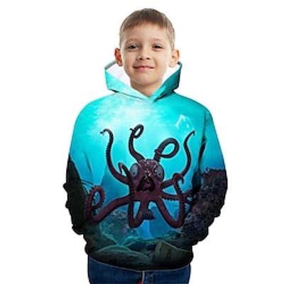 Kids Boys Hoodie Pullover Graphic Squid Long Sleeve Pocket Children Top Outdoor Hoodie Fashion Cute Blue Winter 7-13 Years  Fall  Spring Lightinthebox