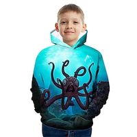 Kids Boys Hoodie Pullover Graphic Squid Long Sleeve Pocket Children Top Outdoor Hoodie Fashion Cute Blue Winter 7-13 Years  Fall  Spring Lightinthebox - thumbnail