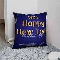 1PC 2024 Happy New Year Double Side Pillow Cover Soft Decorative Square Cushion Case Pillowcase for Bedroom Livingroom Sofa Couch Chair miniinthebox