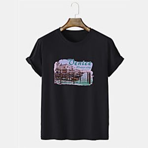 Men's Unisex Tee T shirt Shirt Hot Stamping Graphic Prints Building Plus Size Short Sleeve Casual Tops Cotton Basic Designer Big and Tall Gray Khaki Black miniinthebox