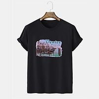 Men's Unisex Tee T shirt Shirt Hot Stamping Graphic Prints Building Plus Size Short Sleeve Casual Tops Cotton Basic Designer Big and Tall Gray Khaki Black miniinthebox - thumbnail