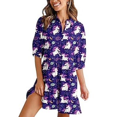 Women's Shirt Dress Short Mini Dress Purple Pink Rainbow Half Sleeve Print Animal Print Spring Summer Shirt Collar Casual Vacation 2022 S M L XL XXL / 3D Print miniinthebox Women's Shirt Dress Short Mini Dress Purple Pink Rainbow Half Sleeve Print Animal Print Spring Summer Shirt Collar Casual Vacation 2022 S M L XL XXL / 3D Print miniinthebox