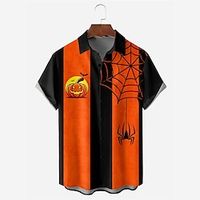 Pumpkin Spider Spider web Vintage Abstract Men's Shirt Outdoor Halloween Street Fall Turndown Short Sleeve Orange khaki S M L Shirt Lightinthebox - thumbnail