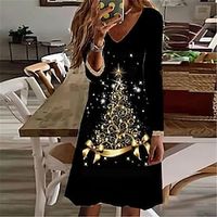 Women's Casual Dress T Shirt Dress Tee Dress Shift Dress Mini Dress Black Long Sleeve Christmas Tree Pocket Winter Fall Spring V Neck Fashion Christmas Daily 2022 S M L XL XXL 3XL Lightinthebox - thumbnail
