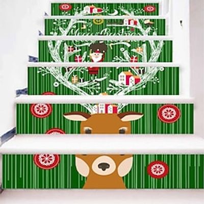 6PCS Christmas Stairs Stickers Decal, Xmas Wall Sticker Self Adhesive Removable Tile Stair Risers Decals Decor Peel and Stick for Risers miniinthebox