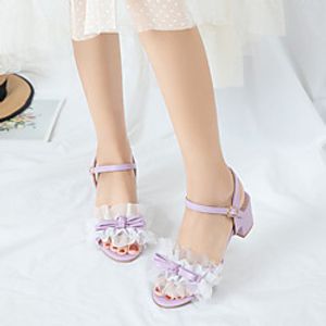 Women's Sandals Chunky Heel Open Toe Microfiber Lace Solid Colored White Light Purple Blue Lightinthebox