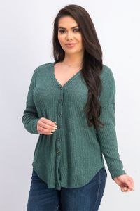 Womens Cozy Ribbed Tie-Front Top  Botanical/Garden