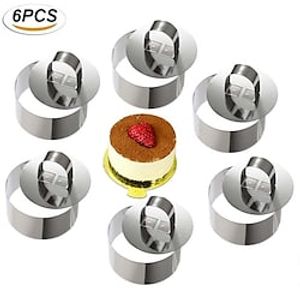 6pcs Round Dessert Mousse Cake Molds Stainless Steel Cake Rings Set Mold with Pusher Pancake Pastry Tool Cookie Cutter miniinthebox