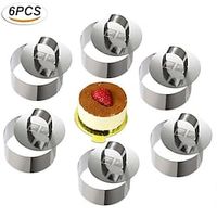 6pcs Round Dessert Mousse Cake Molds Stainless Steel Cake Rings Set Mold with Pusher Pancake Pastry Tool Cookie Cutter miniinthebox - thumbnail