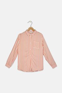 Kids Girls Stripe Long Sleeve Top  Orange/White