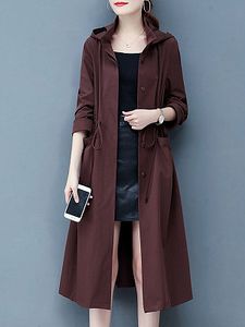 Fashion waist hooded long trench coat