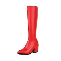 Women's Boots Knee High Boots Chunky Heel Pointed Toe Minimalism Daily PU Leather Zipper Fall Winter Solid Colored White Black Red miniinthebox - thumbnail