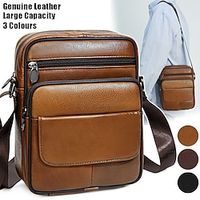 Men's Crossbody Bag Shoulder Bag Satchel Leather Office Daily Holiday Zipper Large Capacity Durable Solid Color 8810 Khaki 8810 black 8810 red brown miniinthebox