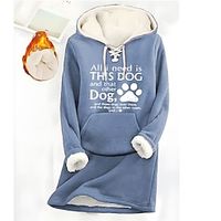 Women's Hoodie Sweatshirt Pullover Sherpa Fleece Lined Letter Warm Fuzzy Drawstring Front Pocket Print Pink Blue Gray Casual Sports Hoodie Long Sleeve Top Micro-elastic Fall  Winter Lightinthebox - thumbnail