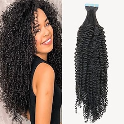Tape In Hair Extensions Remy Human Hair 20pcs Pack Kinky Curly Black Hair Extensions Lightinthebox