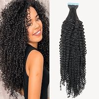 Tape In Hair Extensions Remy Human Hair 20pcs Pack Kinky Curly Black Hair Extensions Lightinthebox - thumbnail