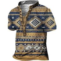 Men's Henley Shirt Tee T shirt Tee 3D Print Graphic Argyle Plus Size Stand Collar Daily Sports Button-Down Print Short Sleeve Tops Basic Casual Designer Big and Tall Blue Lightinthebox - thumbnail