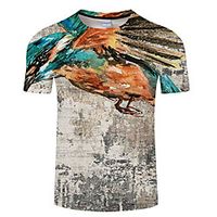 Men's Unisex Tee T shirt 3D Print Graphic Prints Bird Animal Plus Size 3D Print Print Short Sleeve Casual Tops Basic Designer Big and Tall White Fuchsia Rainbow Lightinthebox - thumbnail