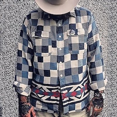 Men's Lightweight Jacket Shirt Jacket Shacket Outdoor Daily Wear Warm Pocket Fall Winter Plaid Fashion Streetwear Lapel Regular Blue Jacket Lightinthebox