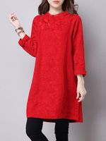 Chinese Style Jacquard Button Stand Collar Dress