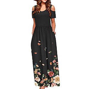 Women's Swing Dress Maxi long Dress Black and white stripes Blue Purple Yellow Blushing Pink Light Brown Gray Green Lavender Rainbow Short Sleeve Multi Color Square Dot Spring Summer U Neck Casual Lightinthebox