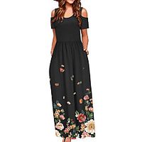 Women's Swing Dress Maxi long Dress Black and white stripes Blue Purple Yellow Blushing Pink Light Brown Gray Green Lavender Rainbow Short Sleeve Multi Color Square Dot Spring Summer U Neck Casual Lightinthebox - thumbnail