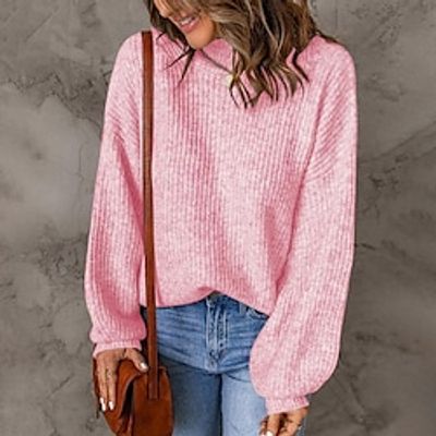 Women's Pullover Sweater jumper Jumper Ribbed Knit Knitted Pure Color Turtleneck Stylish Casual Outdoor Daily Winter Fall Blue Pink S M L / Long Sleeve / Holiday / Regular Fit / Going out miniinthebox
