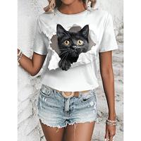 Women's T shirt Tee Animal Daily Weekend Print White Short Sleeve Fashion Round Neck 3D cat Summer Lightinthebox