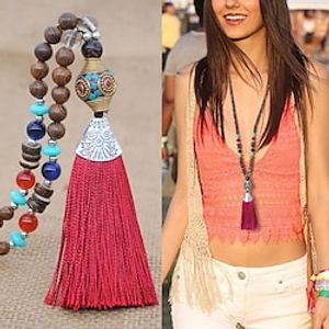 Women's Necklace Long Necklace Beads Simple Vintage Holiday Boho Wooden Cord Acrylic Green Black Red Dark Blue 80 cm Necklace Jewelry 1pc For Gift Prom Birthday Party Beach Festival Lightinthebox