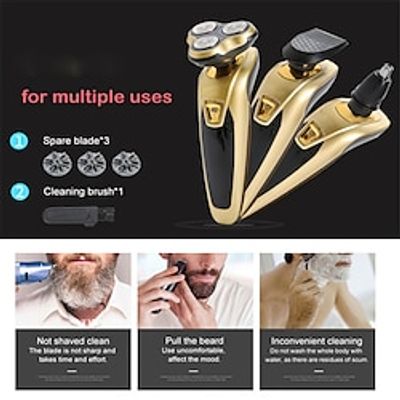 Electric Shaver Three-in-one Function Rechargeable Beard Knife Washing Electric Shaving Knife Nose Hair Trimmer Lightinthebox