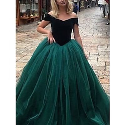 Ball Gown Evening Gown Elegant Dress Formal Christmas Sweep  Brush Train Short Sleeve Off Shoulder Tulle with Pleats 2023 Lightinthebox