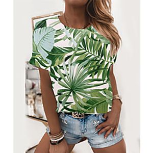 Women's T shirt Plants Graphic Print Round Neck Tops Basic Basic Top Red Yellow Green Lightinthebox