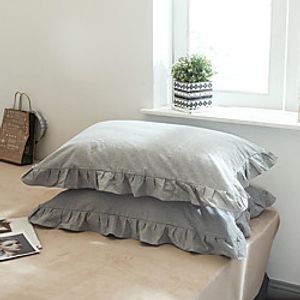 Cotton Lace Solid Color 2pc Set of Pillow Cases Soft Comfortable Decoration /2PCS Home Office Pillowcase Living Room Bedroom Sofa Cushion Cover Solid Color Refreshing Girly Style Soft Comfortable miniinthebox